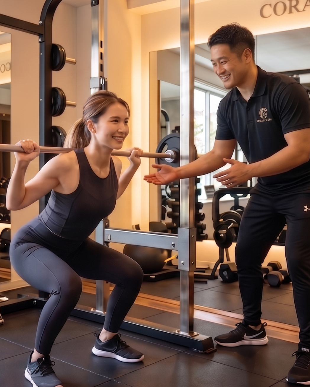 青葉台駅徒歩3分 CORAL Gym（コーラルジム）完全個室パーソナルトレーニング｜トレーナーによるバーベルスクワット指導