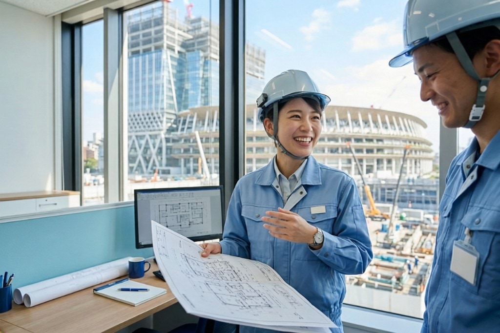 CORAL建設 採用サイト｜図面を確認する施工管理スタッフの様子