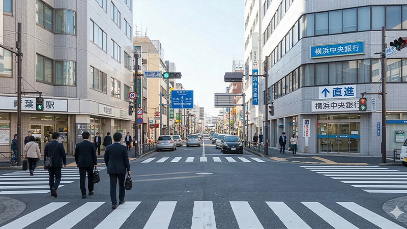 交差点を直進する風景